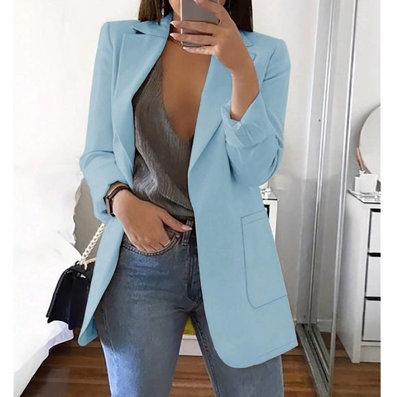 Classic Button Pockets Minimalist Blazer Jacket - Picture 1 of 6